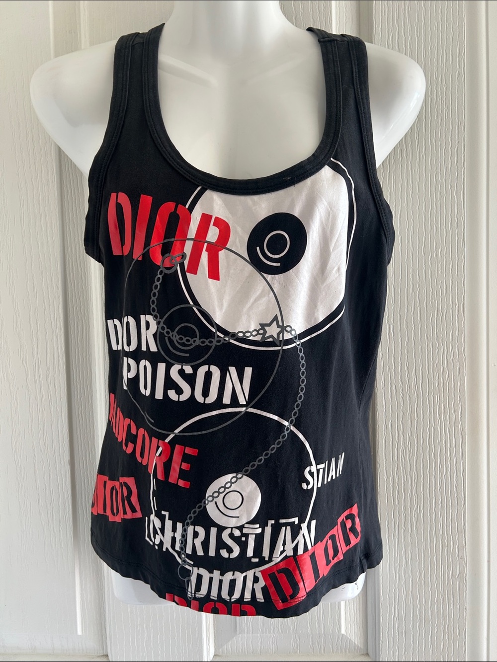 Dior Black Tank Top with Red and White Graphic Print